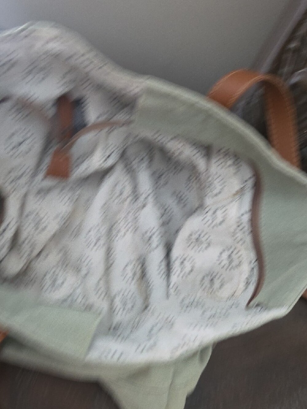Myra Bag Sage Green Canvas Tote with Brown Leather Straps - Picture 12 of 15